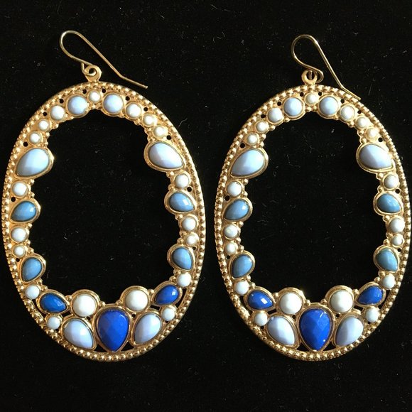 Pierced Earrings Vintage Retro Large Hoops Blues Women's Jewelry Costume   SALE! - Picture 2 of 15